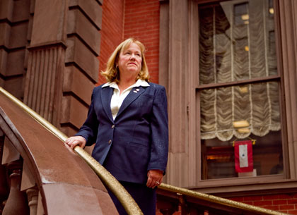 Marian Moran, Blue Star Mothers volunteer, photographed on November 4th on the steps of the Union League of Philadelphia. 