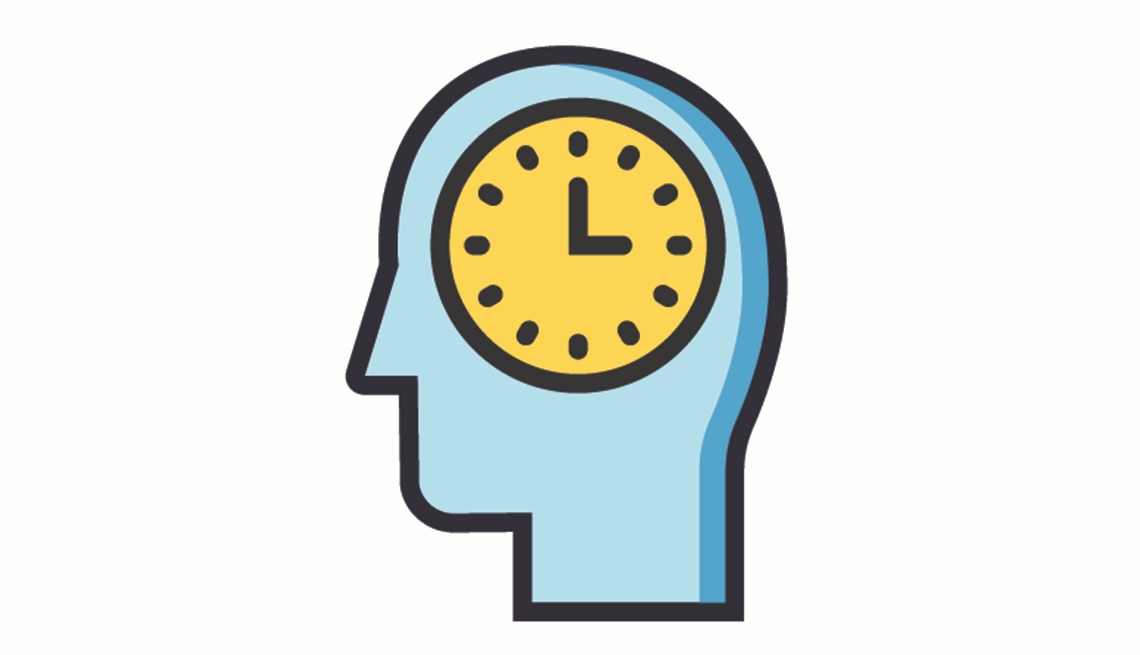 Illustration of a clock in a person's head