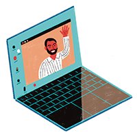 Ilustración de una computadora portátil que muestra un chat de video