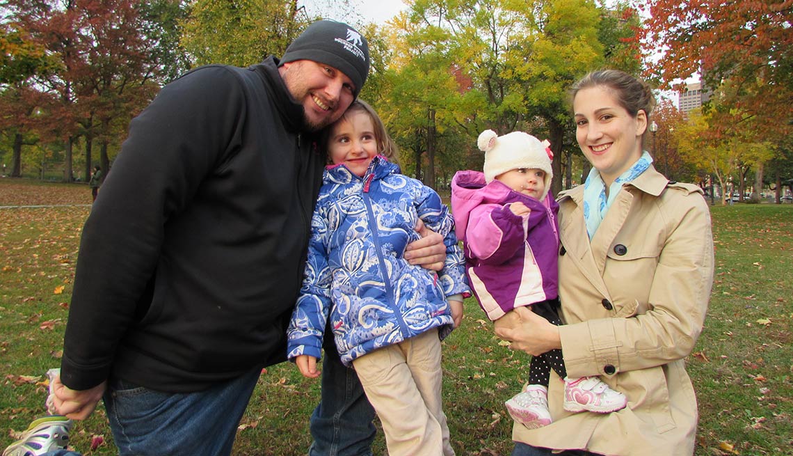 The Popoloski family, outdoors, autumn leaves, military caregiver