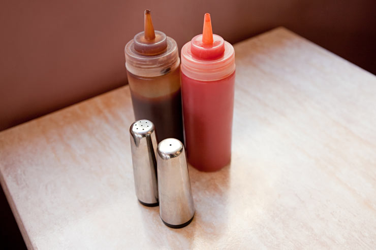 Condiments on a countertop