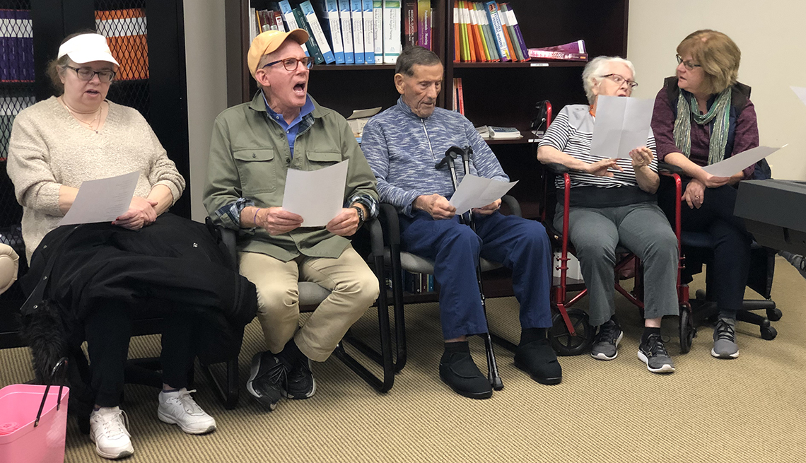 The Different Strokes for Different Folks stroke choir practices for an upcoming performance in Loudoun County, Virginia.