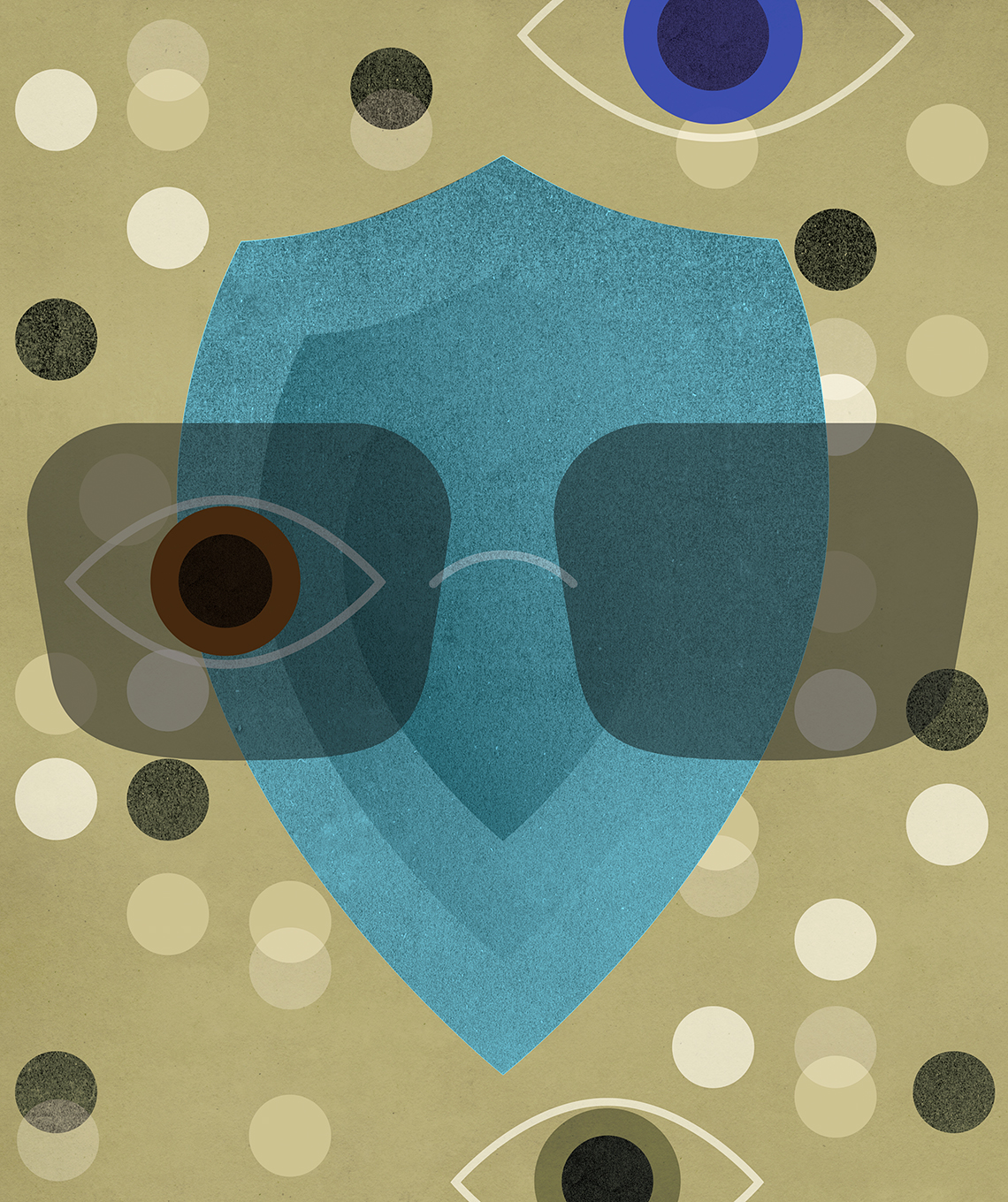 Ilustración semi abstracta estilizada de un escudo con anteojos