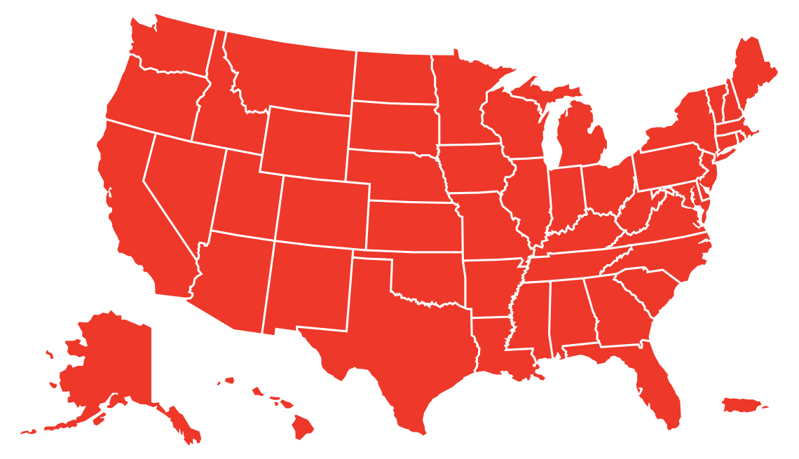 Mapa en rojo con los estados de Estados Unidos
