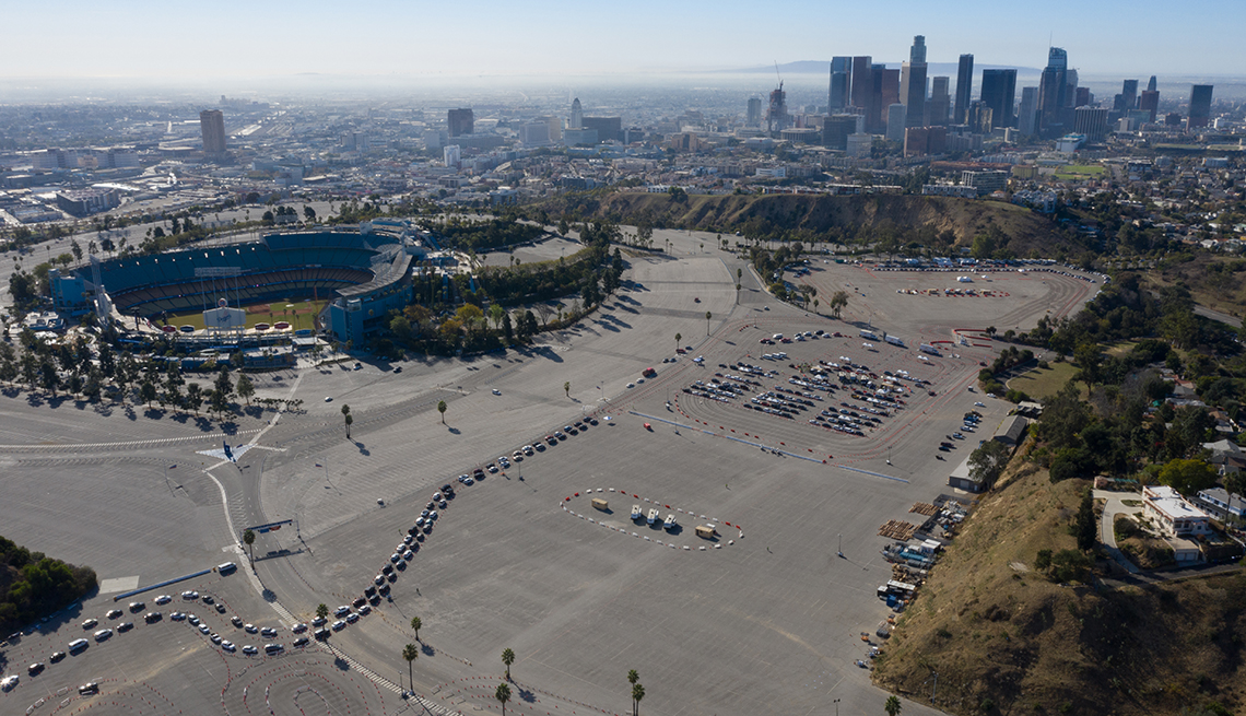 item 7 of Gallery image - aerial view of a covid vaccination site located in dodger stadium in los angeles california