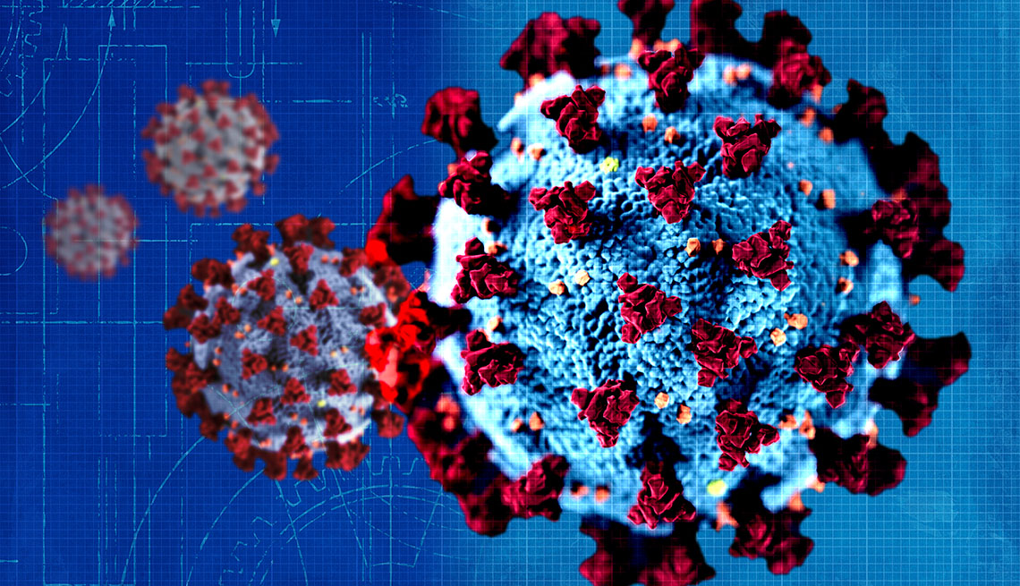 Ilustración en computadora de la variante delta del coronavirus