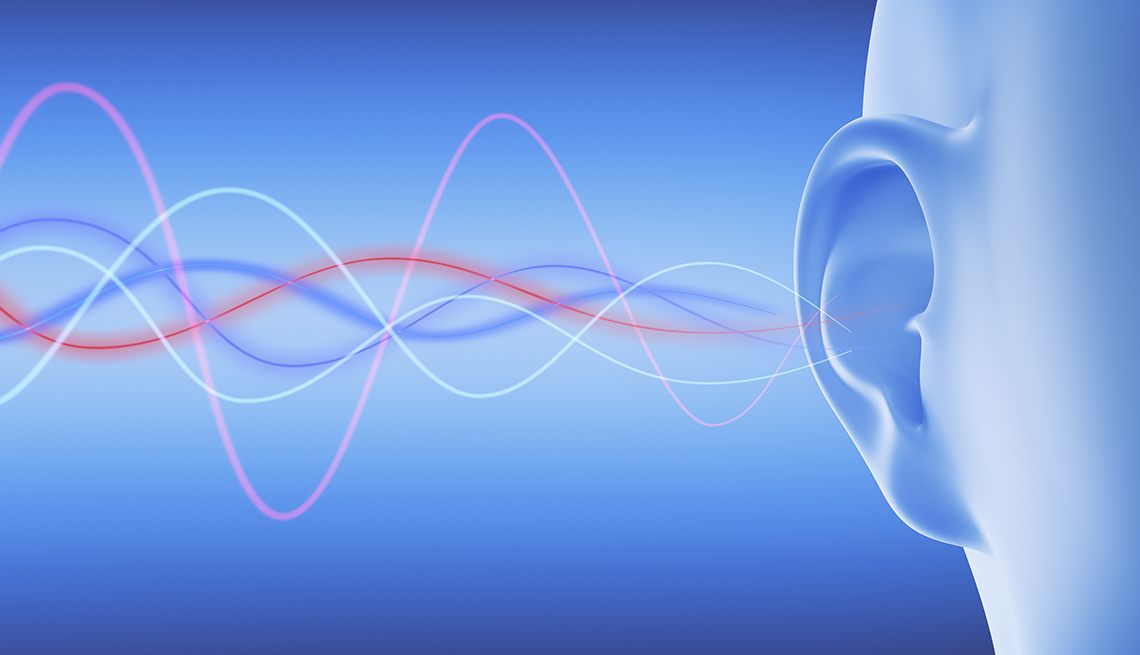 Gráfico que muestra las ondas de sonido entrando a un oído