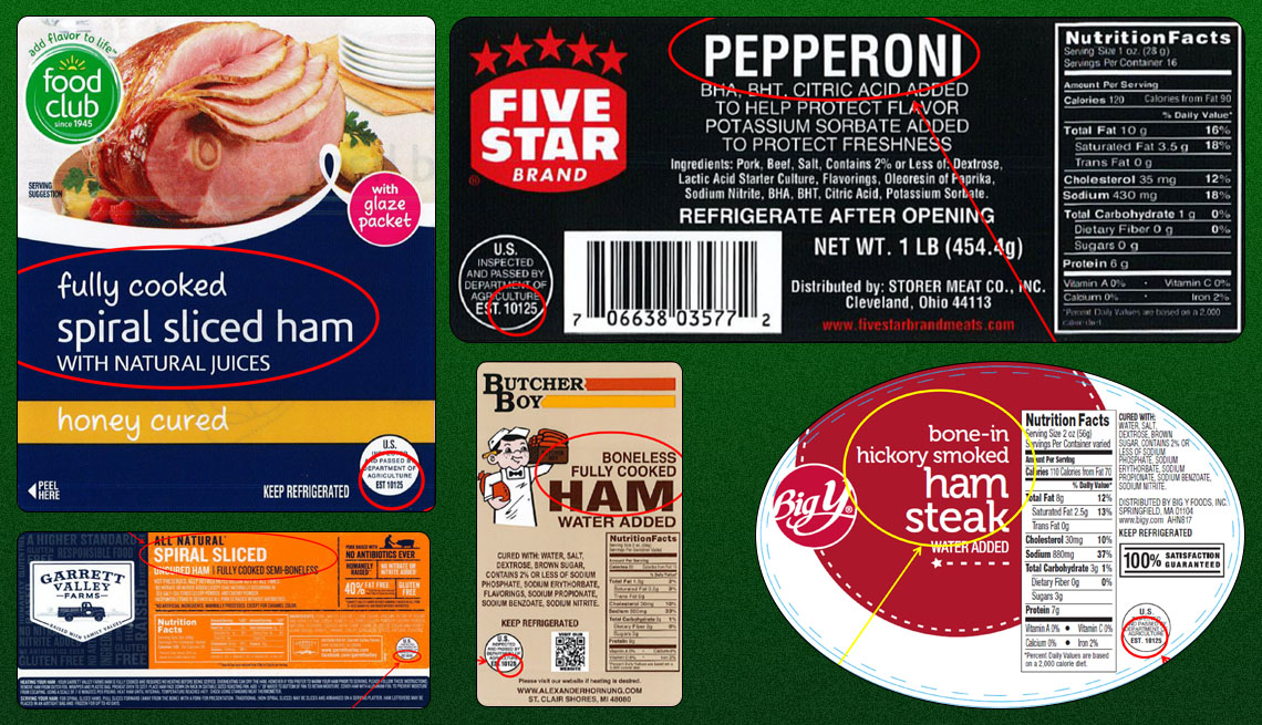 labels from recalled ham products