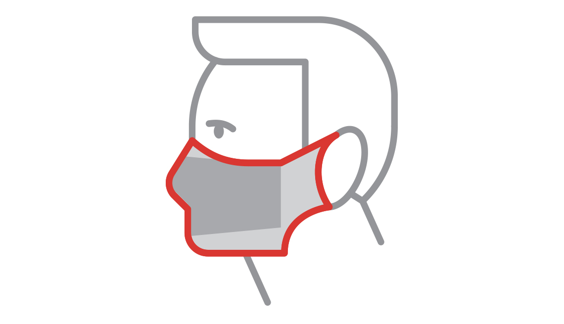 graphic of a man wearing a nylon mask with a nose bridge and filter