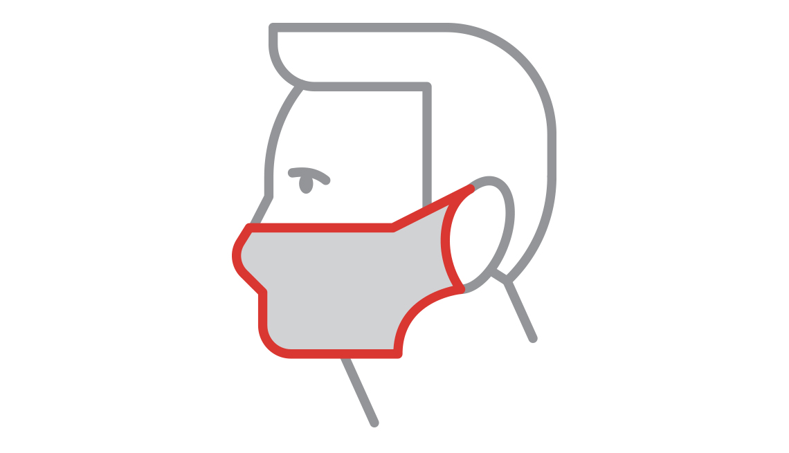 diagram of a man wearing a woven nylon mask that does not have a nose bridge piece