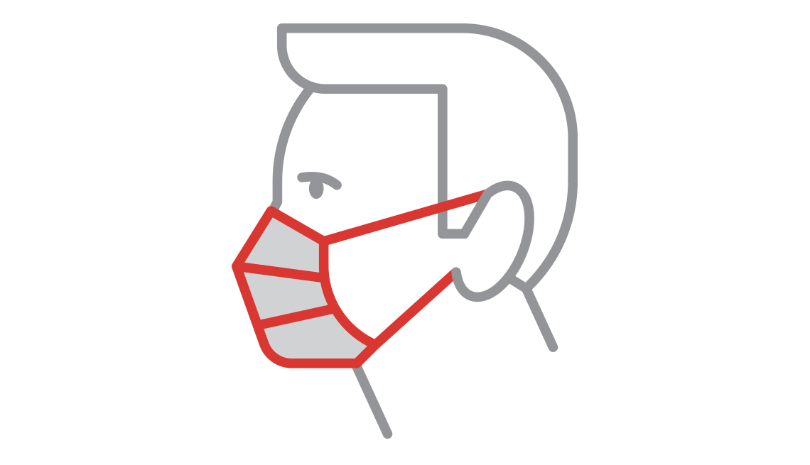 diagram of man wearing medical procedure mask with ear loops