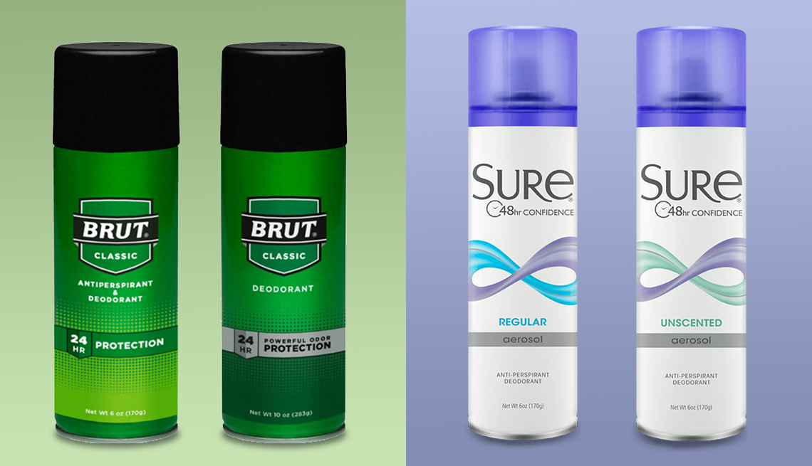 product images of brut and sure deodorant and antiperspirant that have been recalled