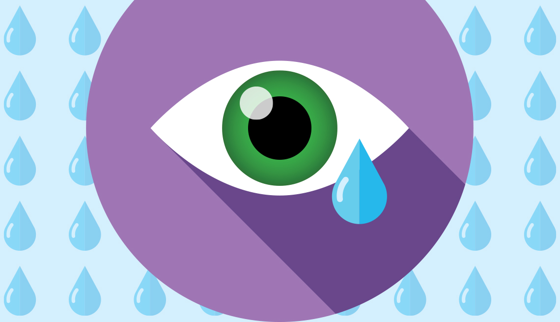 cartoon of an eye with a tear on a background of tears