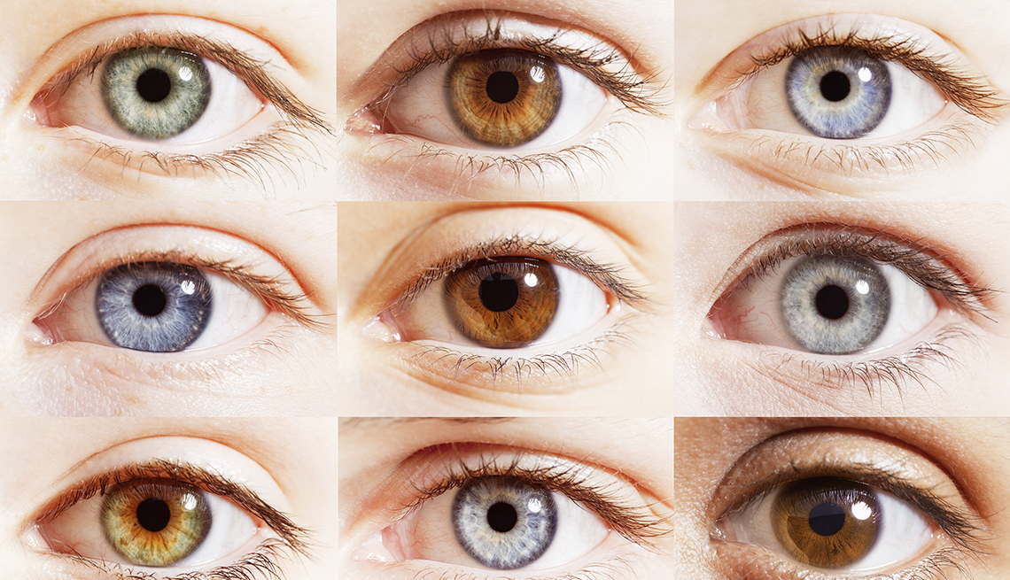 Tres filas de ojos de diferentes personas y de diferentes colores