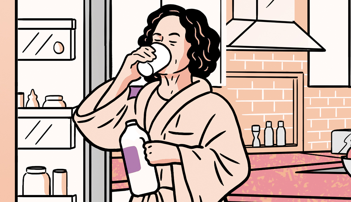 Ilustración de una mujer tomando leche
