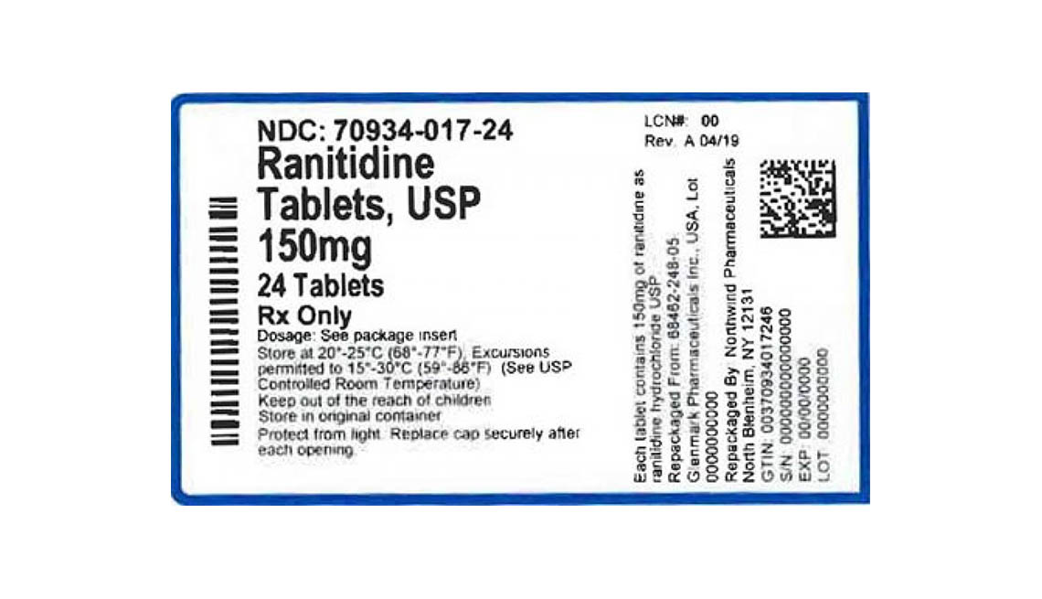 item 3 of Gallery image - Recalled Ranitidine label, 150 mg, 24 tablets