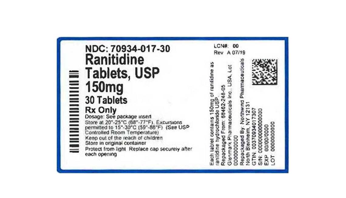 item 4 of Gallery image - Recalled Ranitidine label, 150 mg, 30 tablets