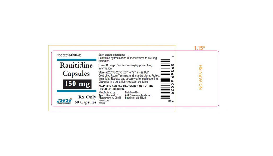 item 10 of Gallery image - Recalled Ranitidine label, 150 mg, 60 capsules
