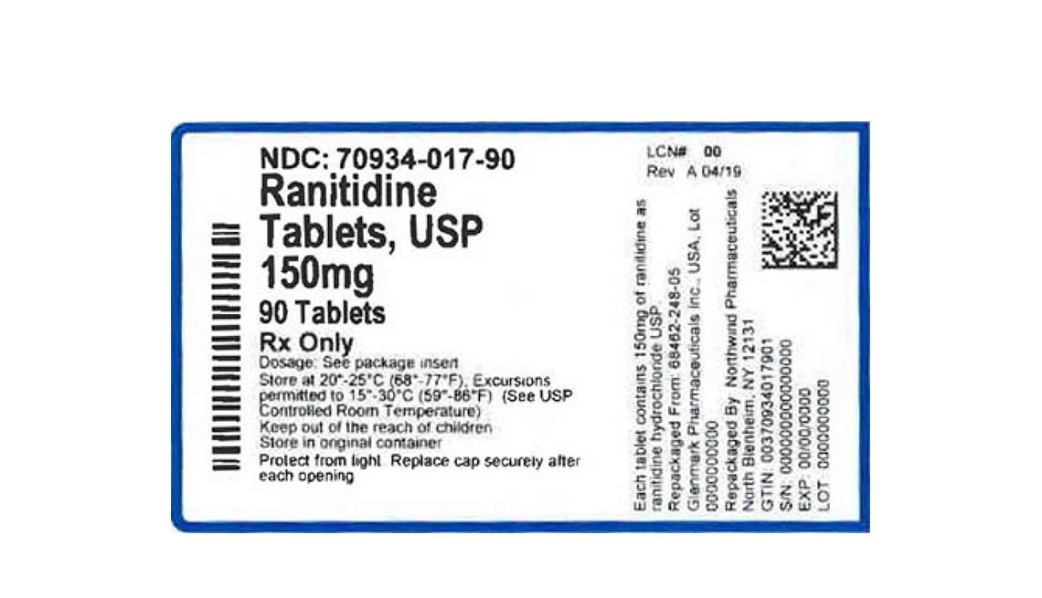 item 5 of Gallery image - Recalled Ranitidine label, 150 mg, 90 tablets