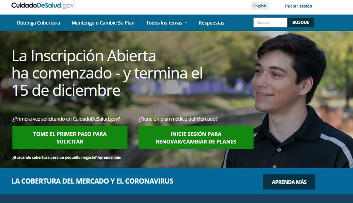 Captura de pantalla de Healthcare.gov en español