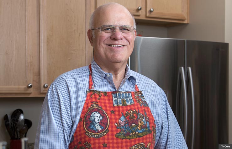 Portrait of Oren Sknner for AARP Magazine. Oren credits cooking at home with his weight loss so far