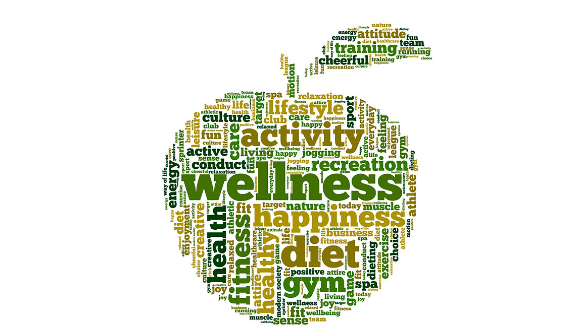Palabras claves sobre salud formando una manzana