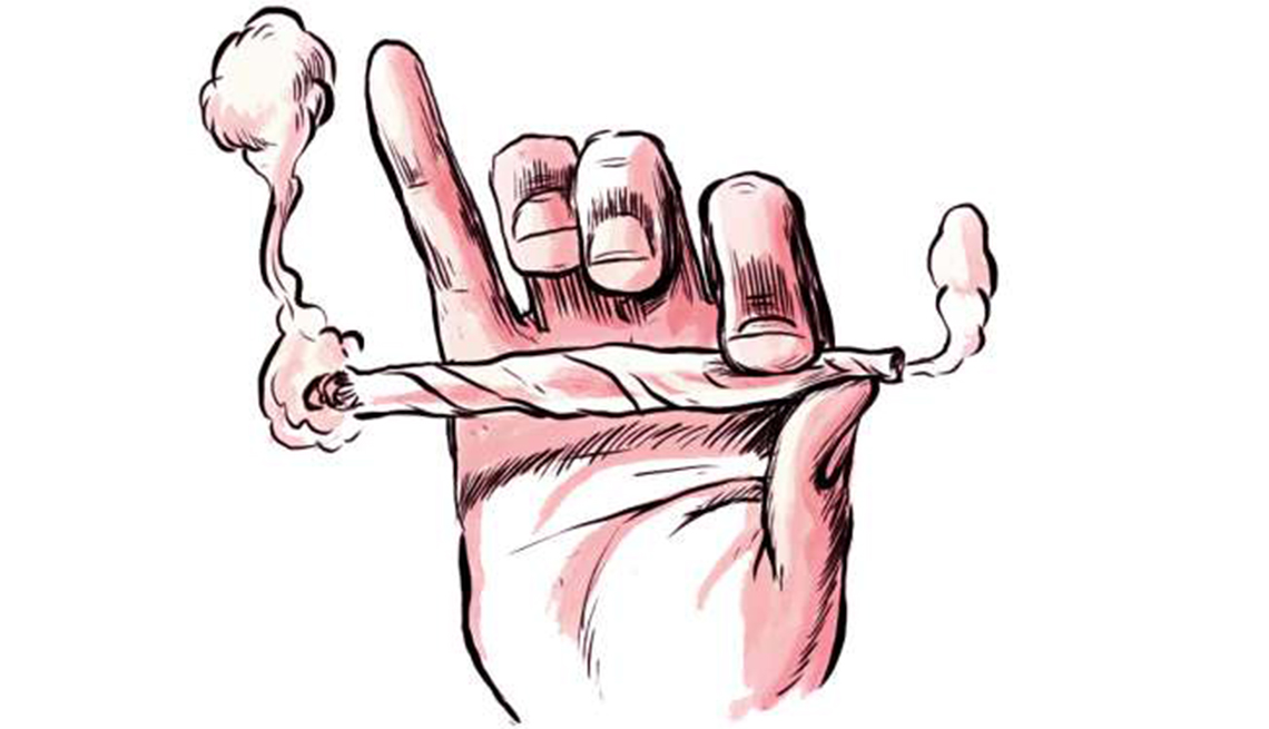Gráfico de una mano sosteniendo un cigarrillo de marihuana