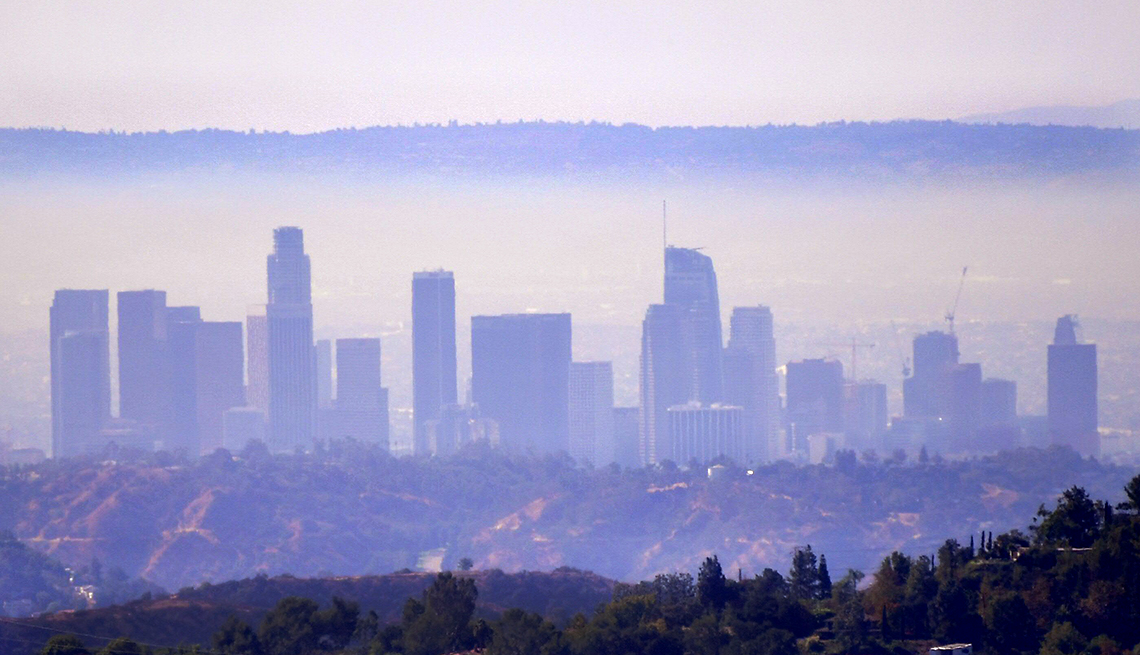 city skyline with Air Pollution 