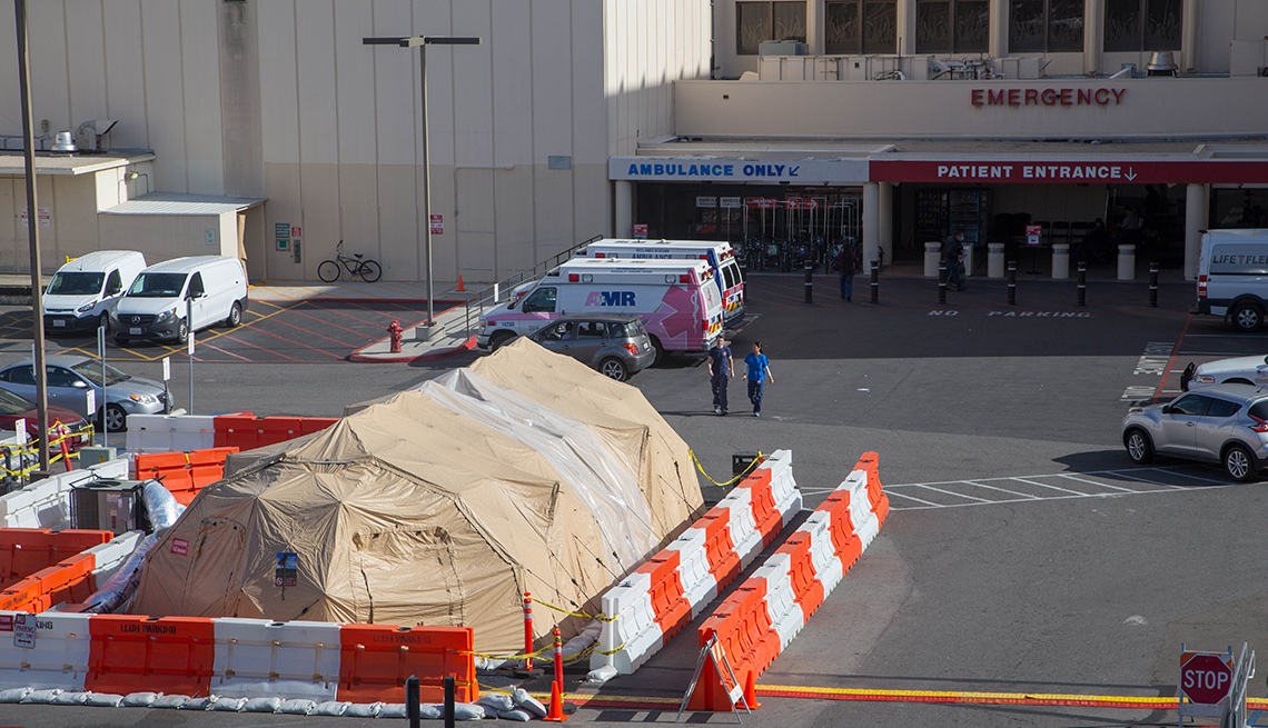 tent outside the emergency room at the Loma Linda University Health Center