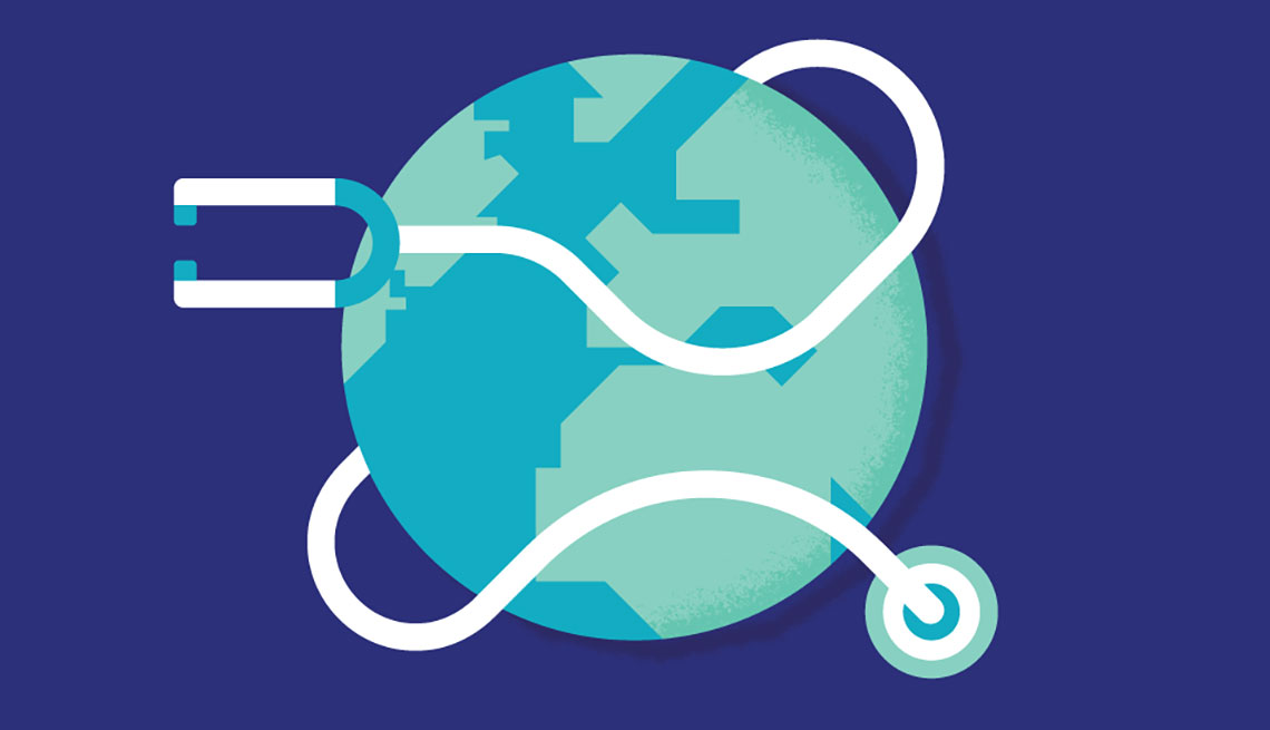 an Illustration of planet earth wrapped with stethoscope