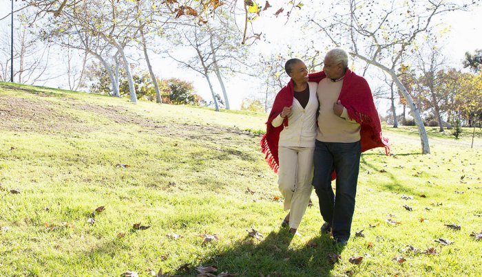 Senior couple walking