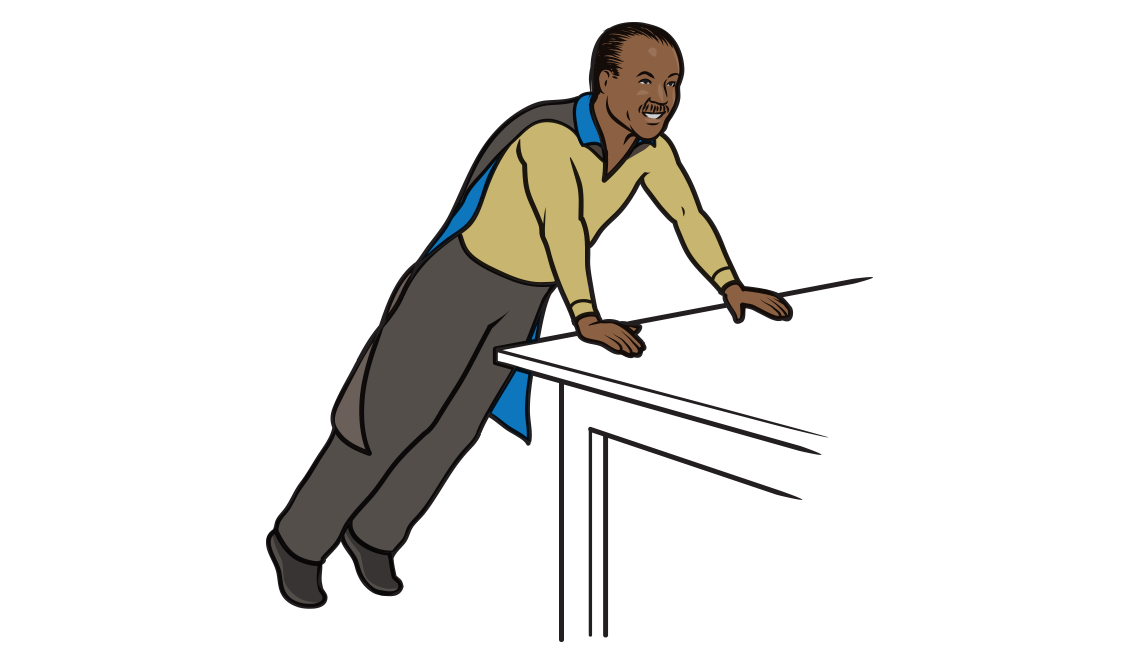 An illustration showing actor Billy Dee Williams performing a table push-up exercise