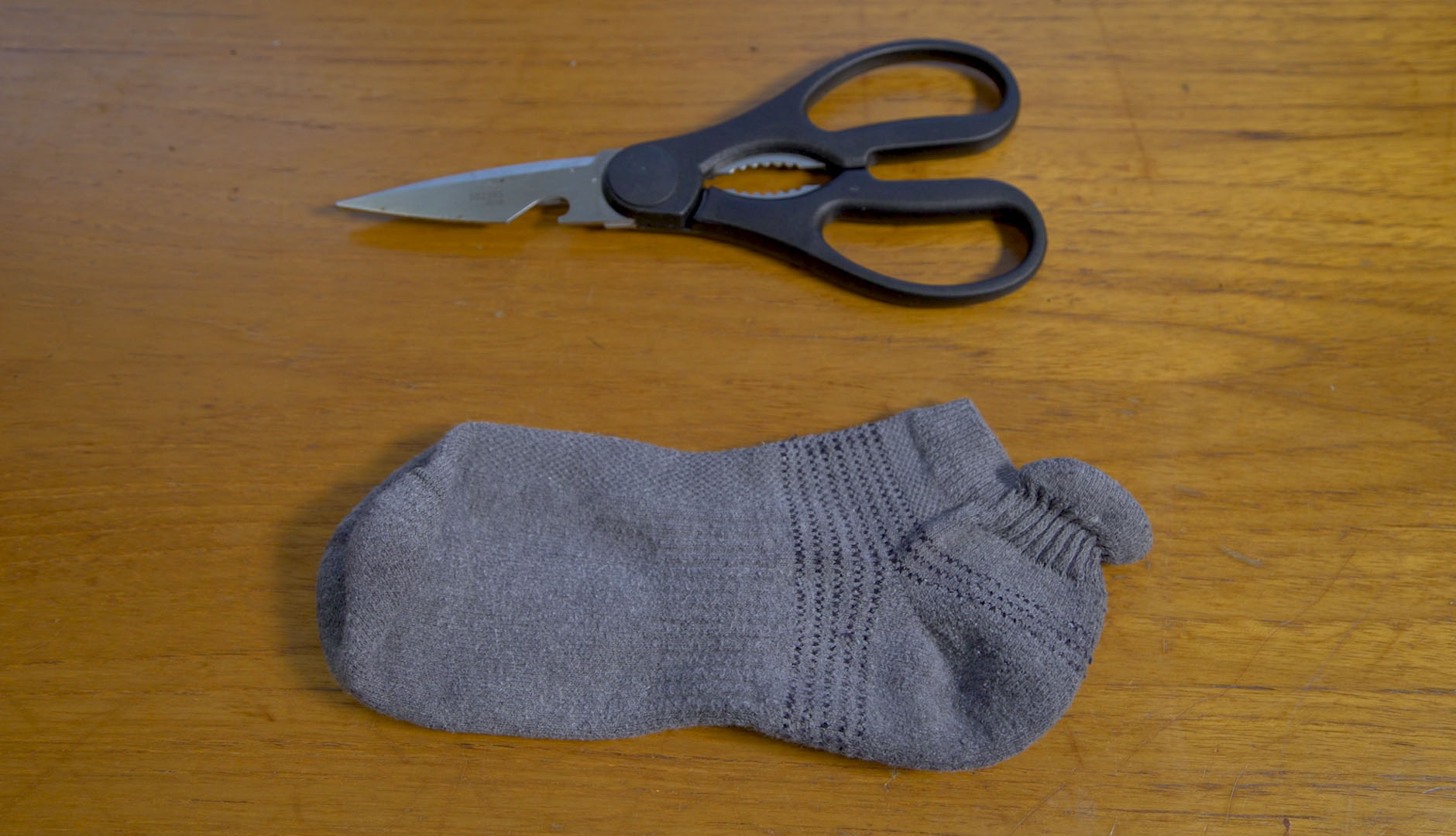 scissors and cotton sock