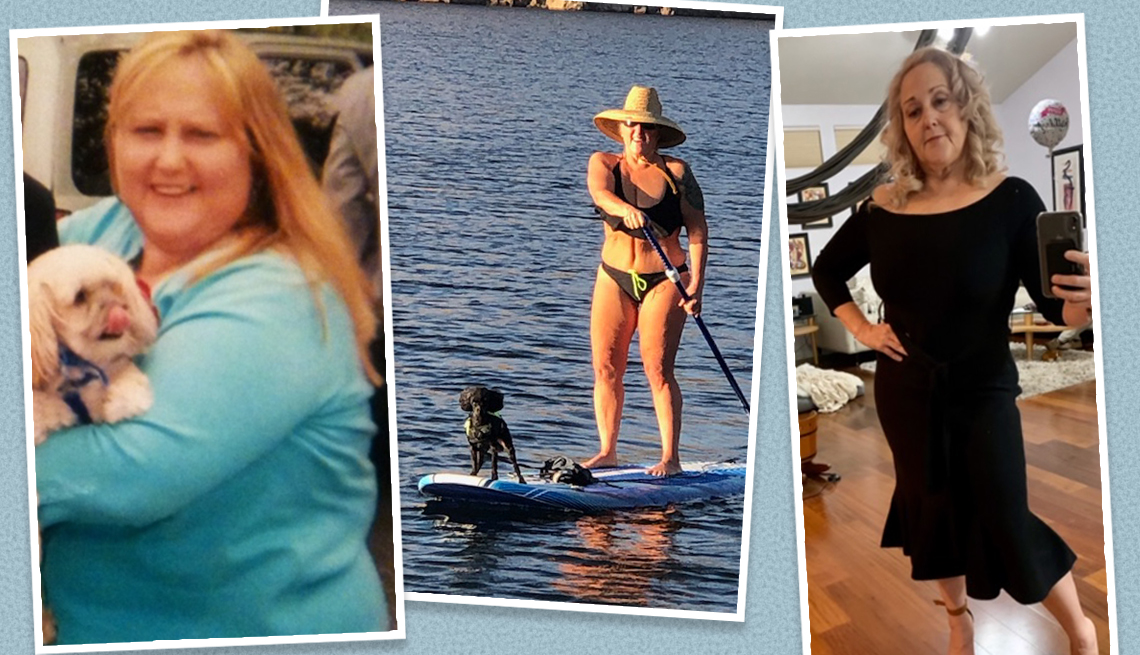 Varias fotos de Shelley Hughes en su antes y después de perder peso