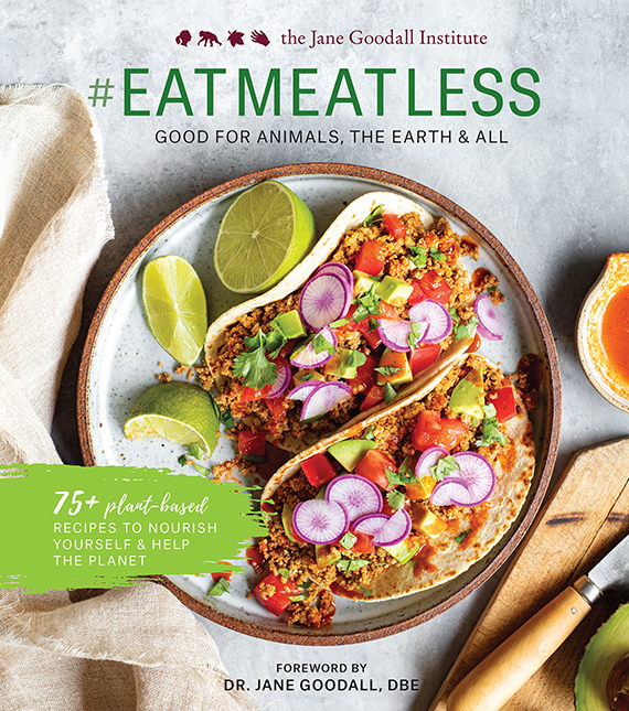 eat meat less the cover of a new cookbook from the jane goodall institute