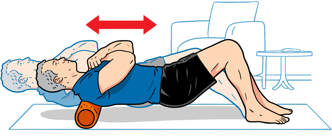 diagram showing how to use a foam roller to help upper back pain