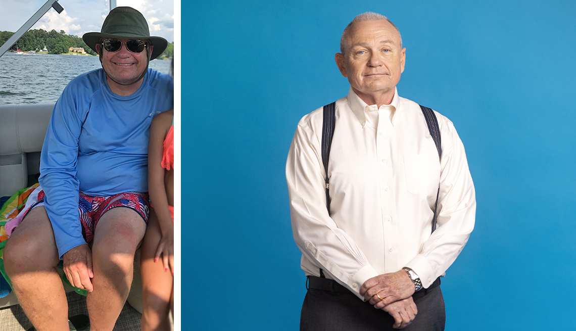 Bill Hawkins antes y después de perder peso