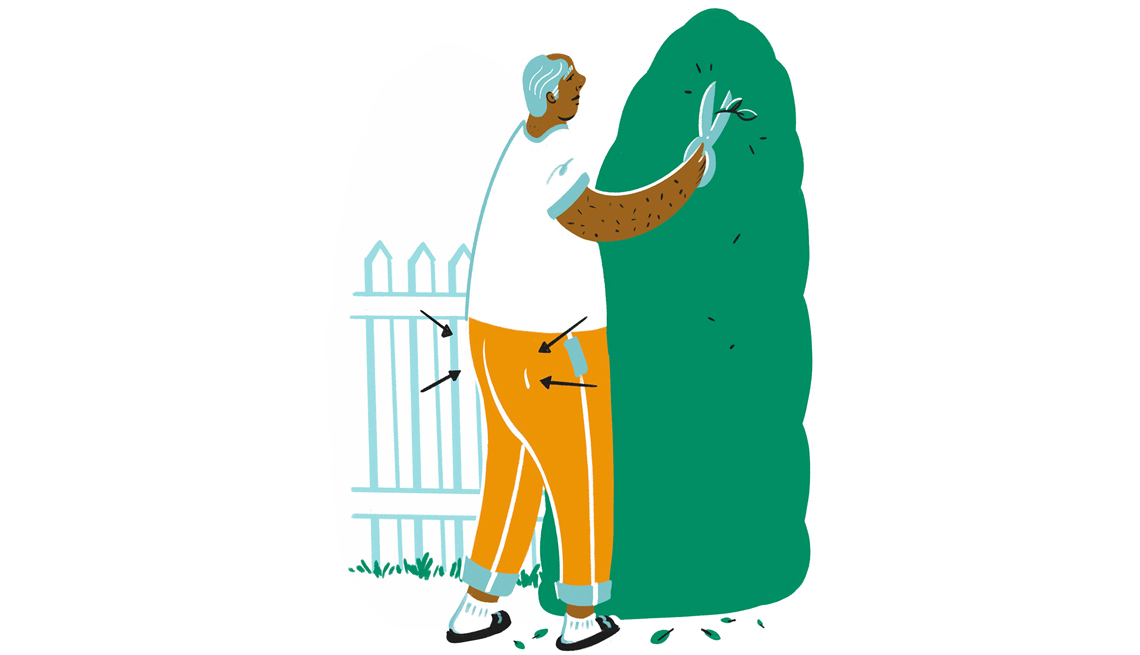 illustration of a man clipping hedges