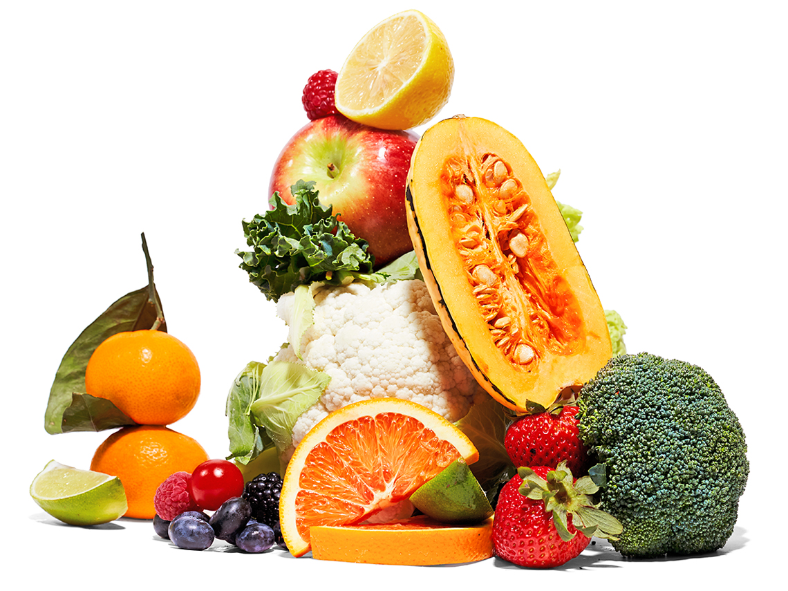 Variedad de frutas y vegetales coloridos