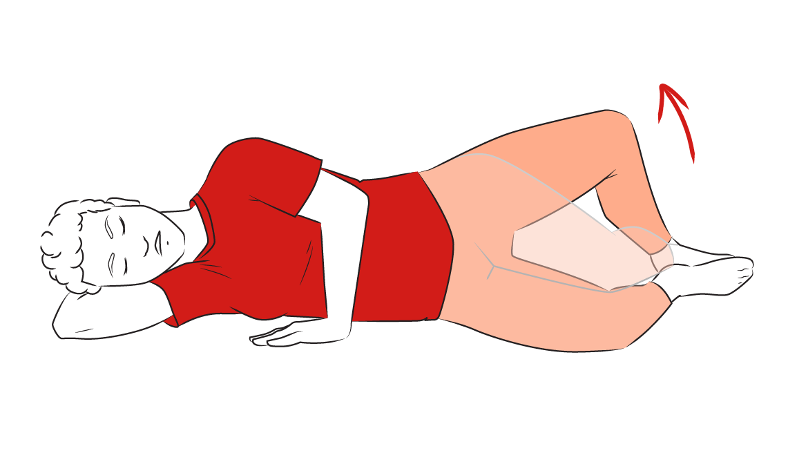 an illustration of a woman performing a clam shell exercise