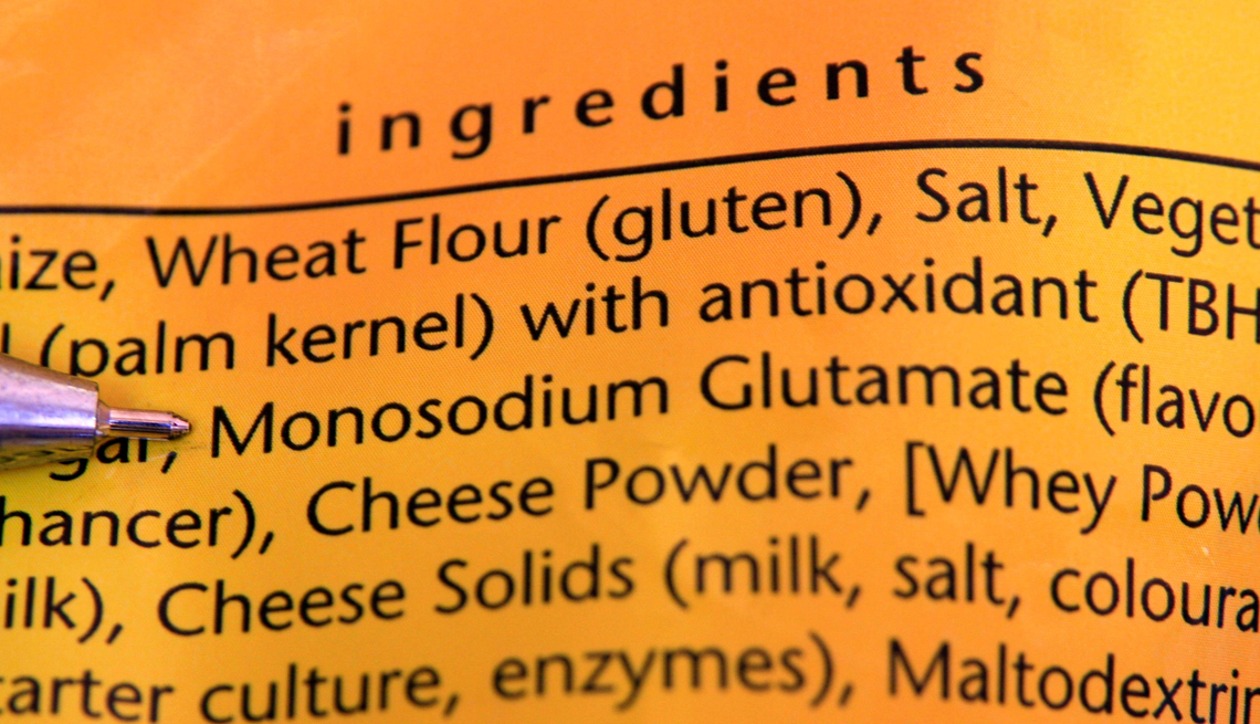 Listado de ingredientes de un producto donde se identifica el MSG