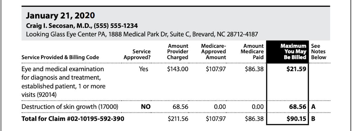 screen capture of page 3 of a Medicare summary notice for part B