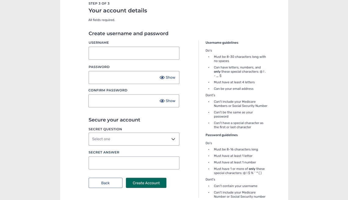 screen shot of an online Medicare account with the heading Your account details