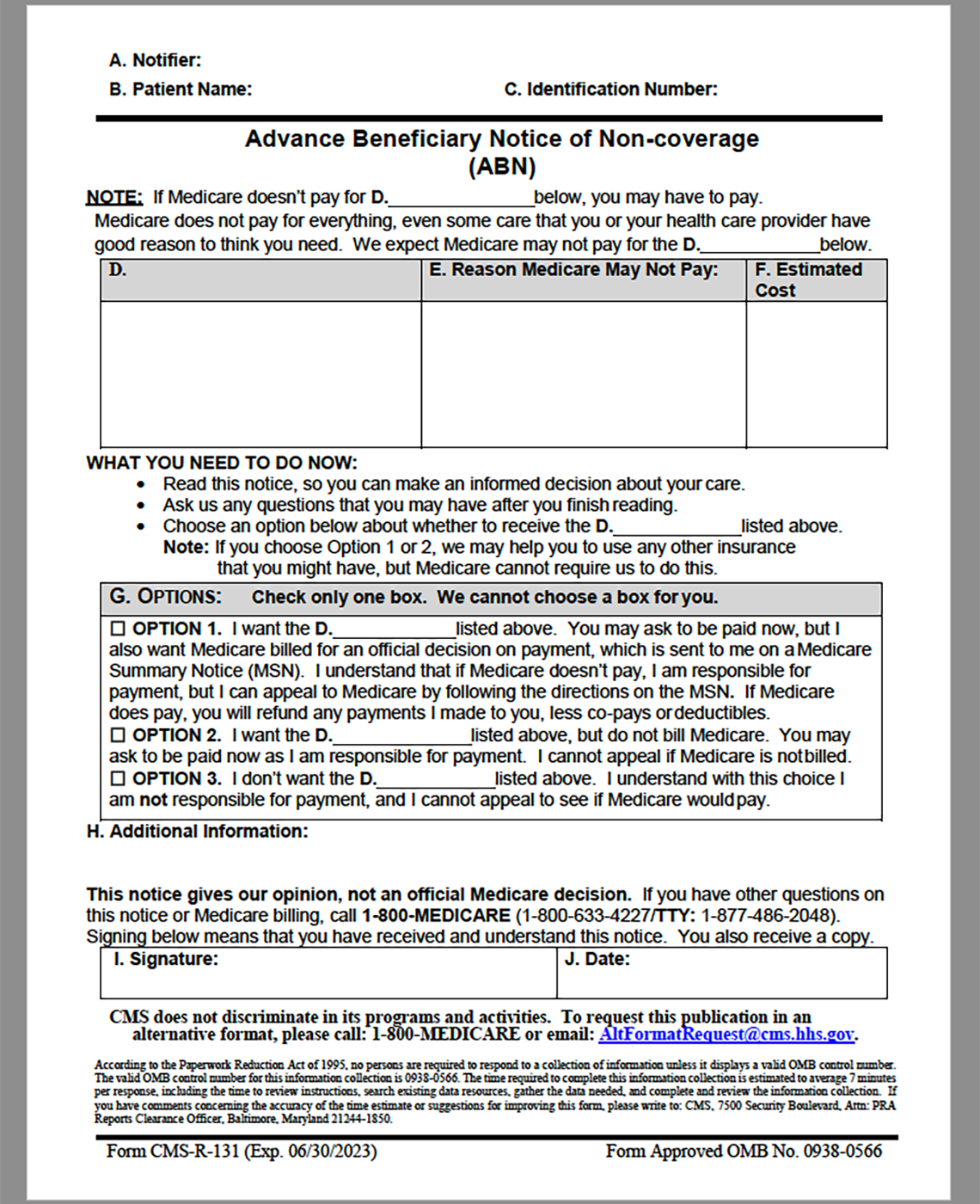 preview of Advance Beneficiary Notice of Non-Coverage form PDF