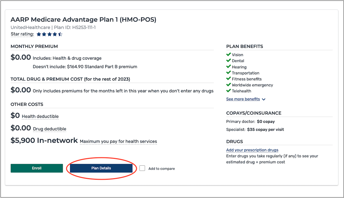 AARP Medicare Advantage Plan 1 (HMO-POS) screenshot