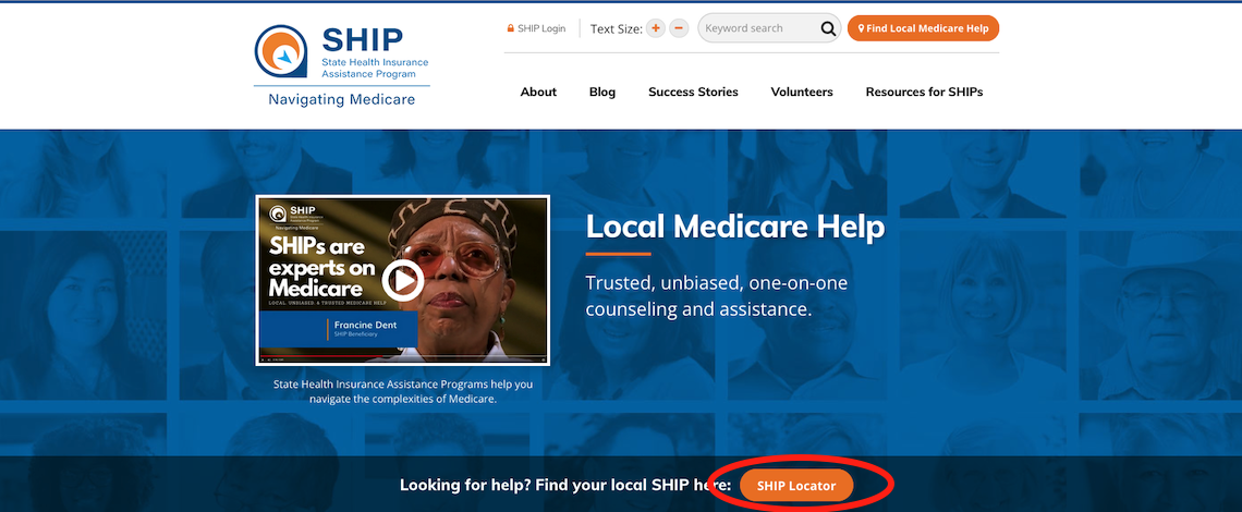 state health insurance program screenshot with the locator button circled