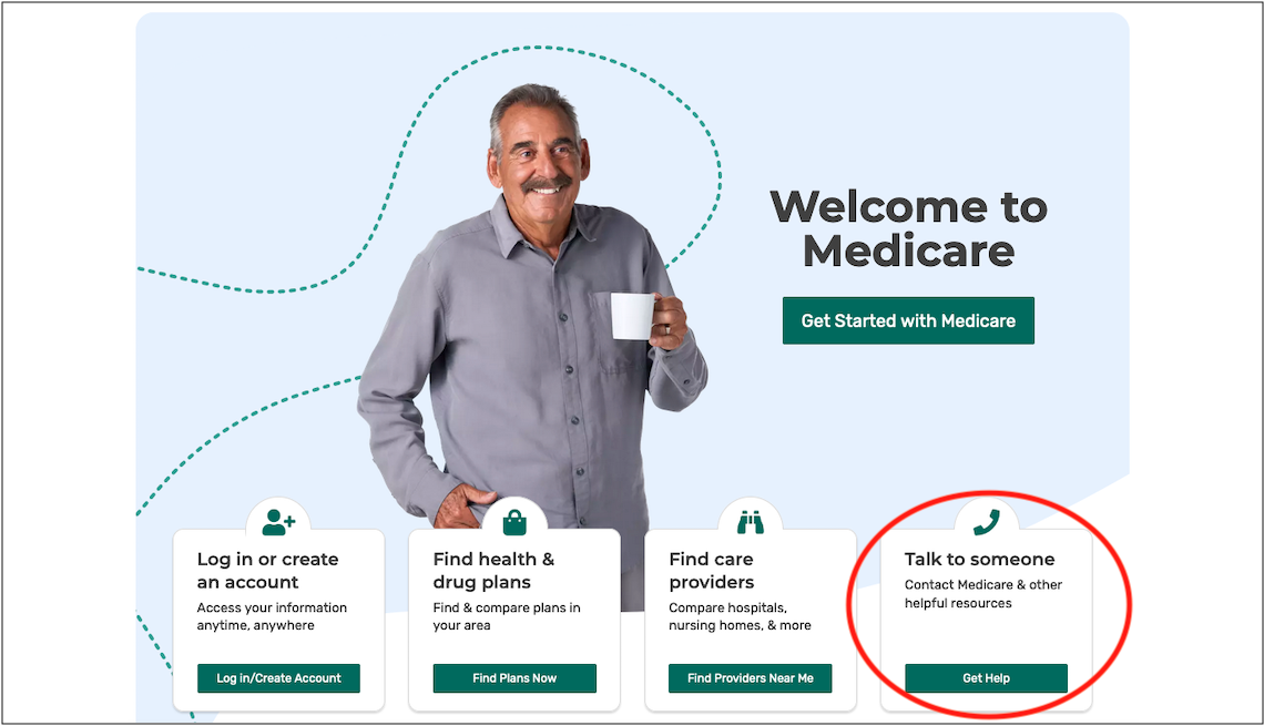 medicare talk to someone screenshot with the get help button circled
