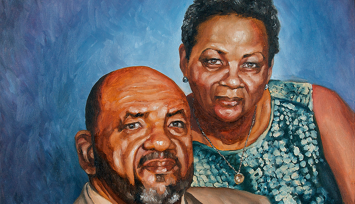 A portrait painting of a man and woman
