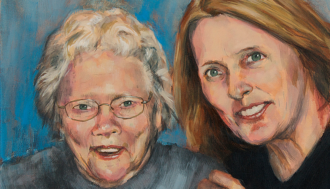 A painting of two women