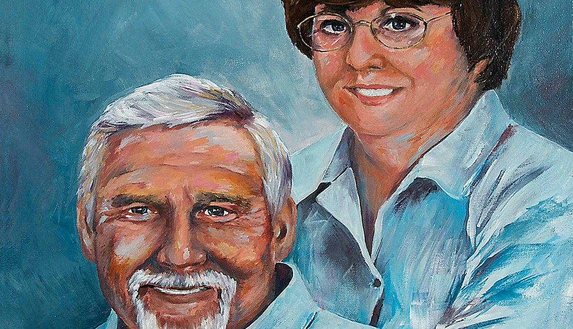 A painting of a older man and woman